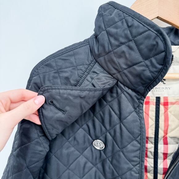 Burberry Coat Black Sz M Quilted Puffer Winter Plaid Jacket Check Brit Light - Picture 13 of 16